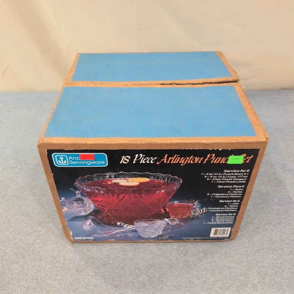 Anchor Hocking Arlington 18 Piece Punch Set Clear Glass Service for 8 300/279C - Picture 3 of 6